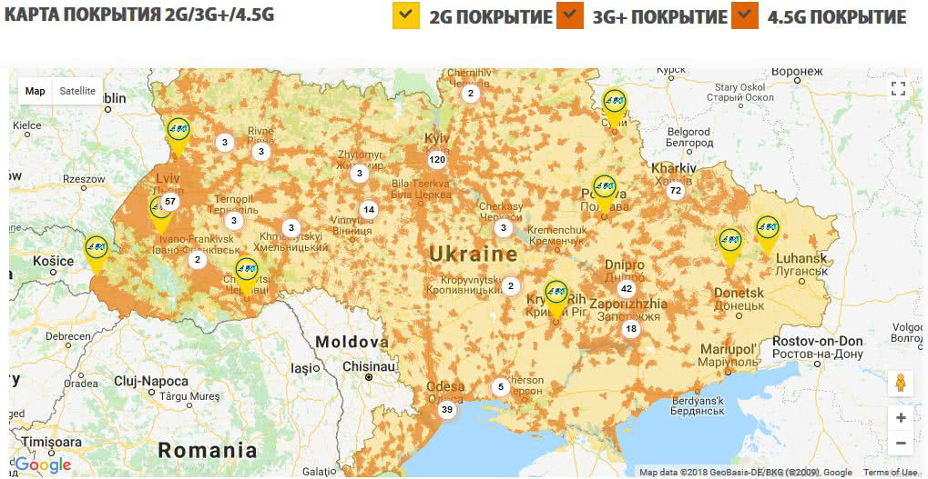 Карта покриття 4-G від lifecell