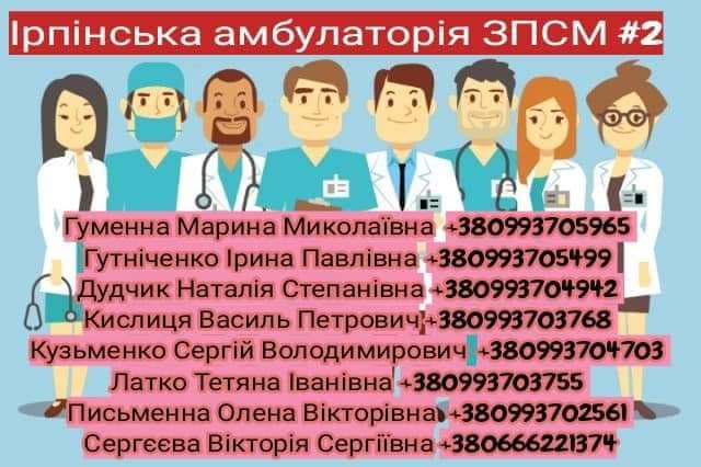 Контактні телефони сімейних лікарів Ірпеня