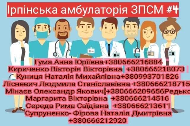 Контактні телефони сімейних лікарів Ірпеня