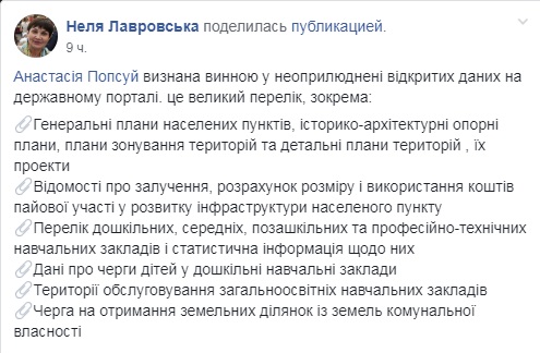 Суд визнав Попсуй винною у справі про неоприлюднення офіційних документів